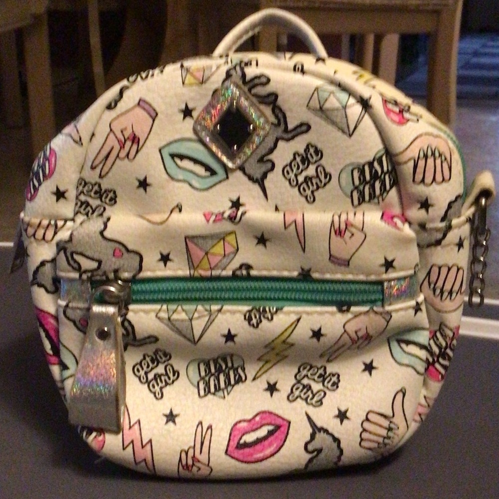 Trendy Cream Backpack with Graphic Print